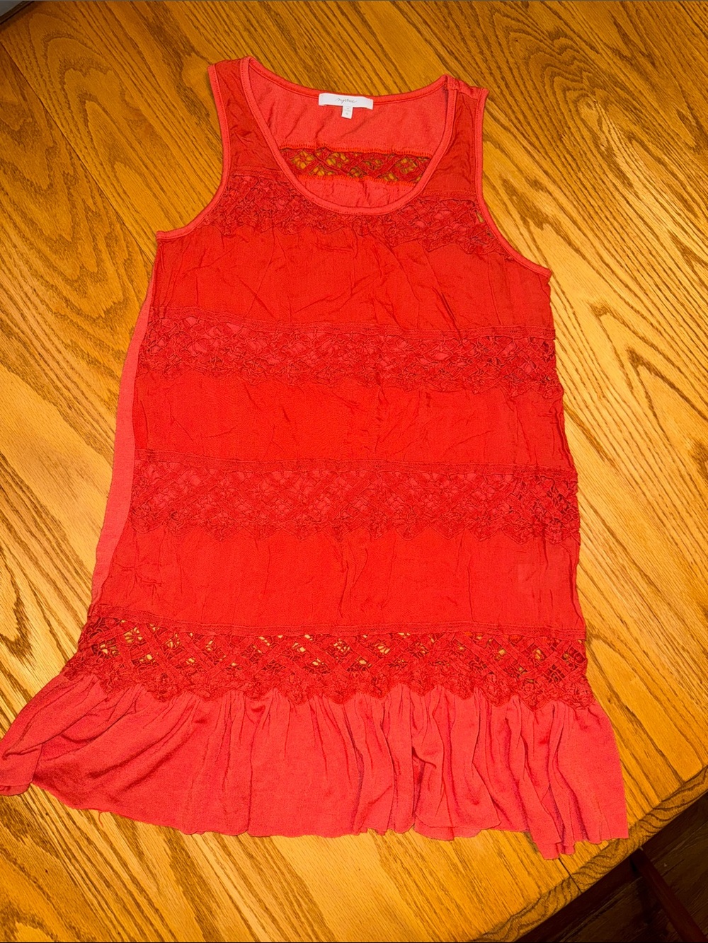 Mystree Red Lace-Panel Ruffled Tank Top